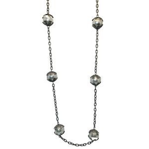 Womens Bold Faux Silver Pearl Beaded Silver Tone Vintage Station Necklace 27.5”